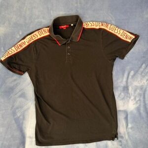 Guess black polo shirt with red accents Size M
